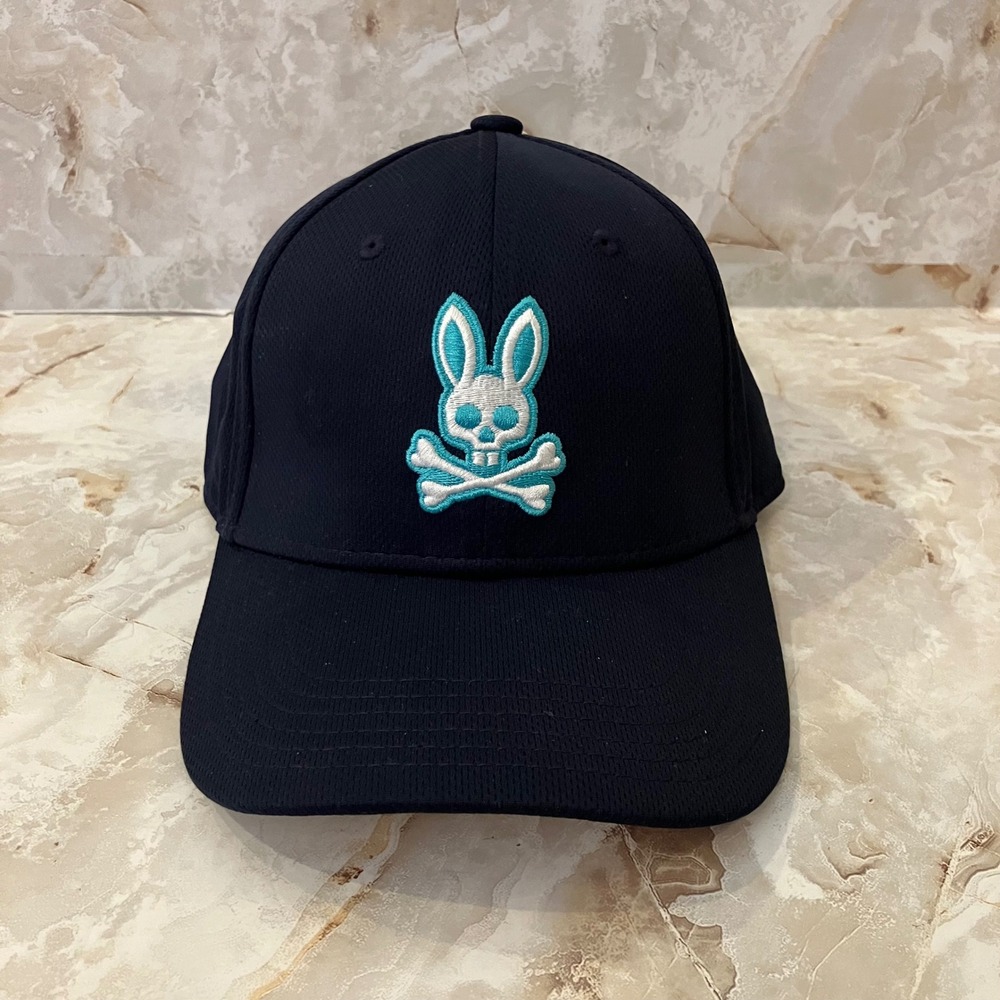 Psycho Bunny Mens Navy Blue Mesh Baseball Cap Teal Embroidered Logo Hat OS